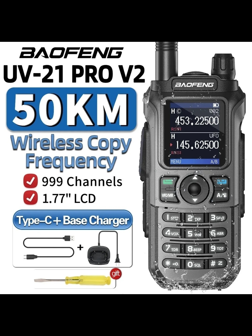 UV-21 Pro V2 Black Portable Two-Way Radio